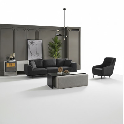 Sofa set, 4-seater, armchair set, fabric, modern, grey