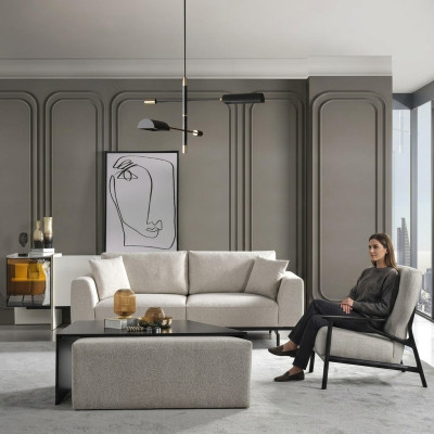 Modern white sofa set three-seater armchair set upholstered furniture living room