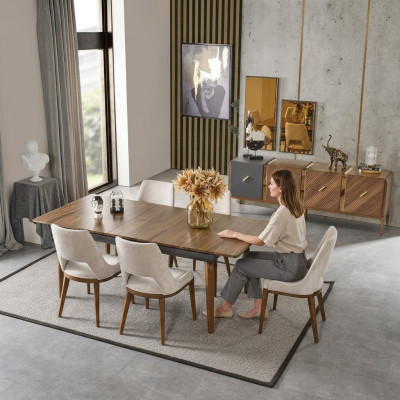 Dining set dining room dining table set luxury chairs dining nook 5-piece brown