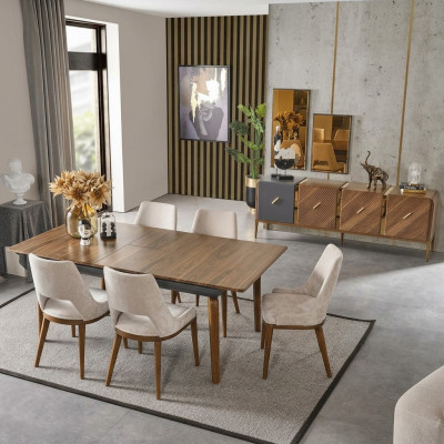 Dining set dining room dining table set luxury chairs dining nook 5-piece brown