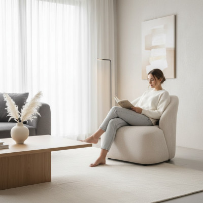 Armchair Wingback Chair Modern Fabric Living Room Polyester White Design Seat