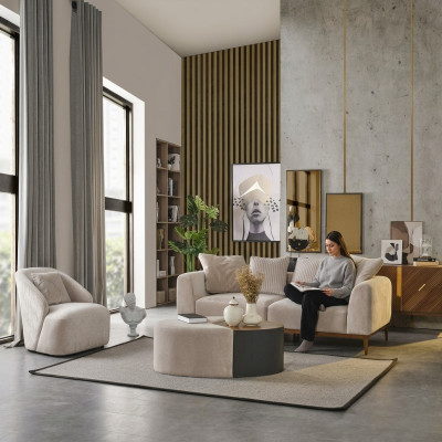 Modern sofa set 3-seater armchair three-seater white modern fabric polyester