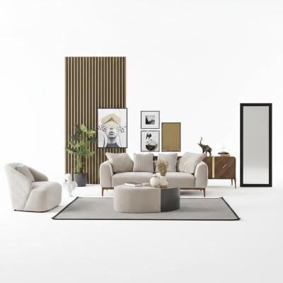 Modern sofa set 3-seater armchair three-seater white modern fabric polyester