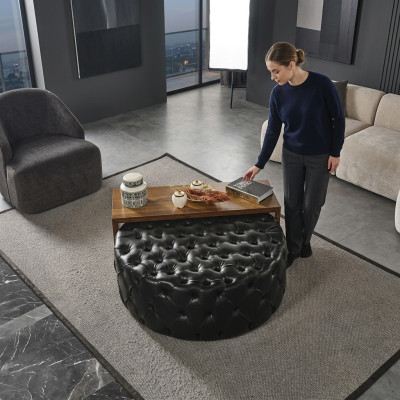Coffee table side table living room modern black faux leather