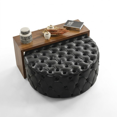 Coffee table side table living room modern black faux leather