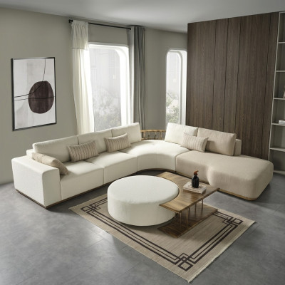White corner sofa L-shaped couch coffee table luxury fabric furniture white design new
