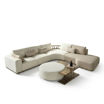 White corner sofa L-shaped couch coffee table luxury fabric furniture white design new