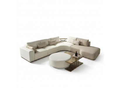 White corner sofa L-shaped couch coffee table luxury fabric furniture white design new