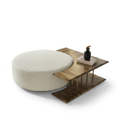 Coffee table, table, side table, living room, modern, white, round, fabric, wood