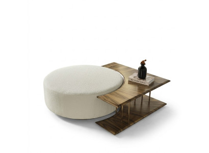 Coffee table, table, side table, living room, modern, white, round, fabric, wood