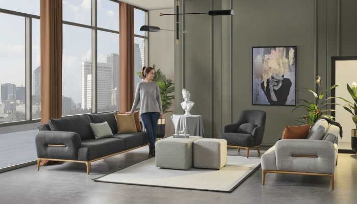 Couch set sofa armchair 321-seater fabric luxury gray sofas living room
