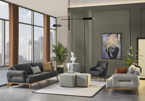 Couch set sofa armchair 321-seater fabric luxury gray sofas living room