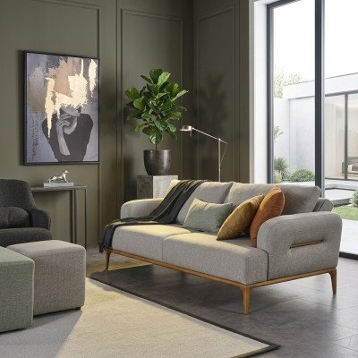 Modern three-seater sofa, 3-seater sofa design, gray, modern fabric, polyester, new