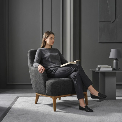 Armchair Wing Chair Modern Fabric Living Room Polyester Gray Design Seat
