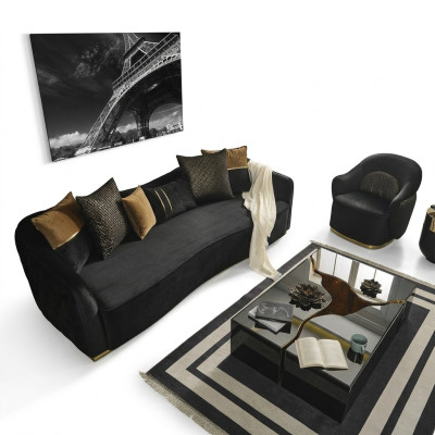 Sofa set sofa 4-seater armchair four-seater fabric blue polyester set