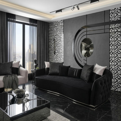 Four-seater sofa 4 seater sofas modern design fabric polyester black