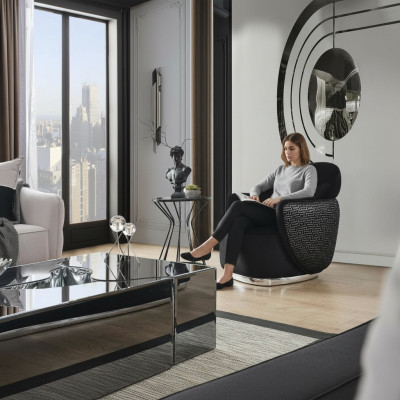Armchair Wing Chair Modern Fabric Living Room Polyester Black Design