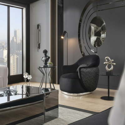 Armchair Wing Chair Modern Fabric Living Room Polyester Black Design