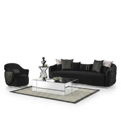 Sofa set: 4-seater sofa, armchair, four-seater, fabric black polyester