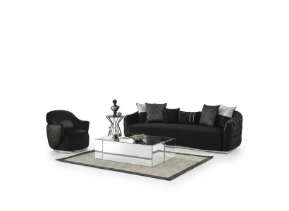 Sofa set: 4-seater sofa, armchair, four-seater, fabric black polyester