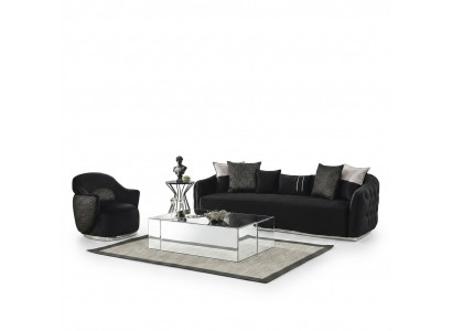 Sofa set: 4-seater sofa, armchair, four-seater, fabric black polyester