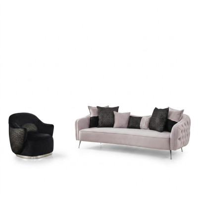 Modern sofa set 3-seater armchair three-seater fabric white polyester set