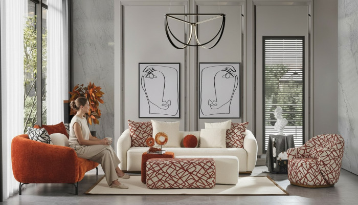 Sofa set sofa armchair 431 seat fabric luxury sofas orange living room