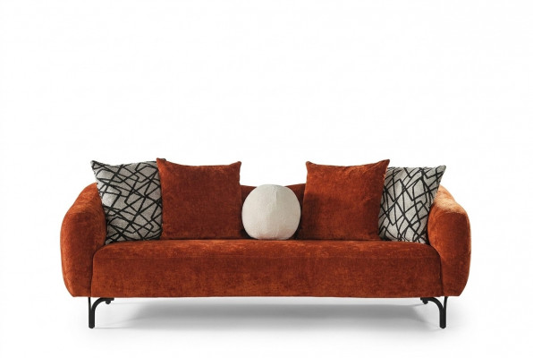 Three-seater sofa, 3-seater sofas, modern fabric design, orange living room.