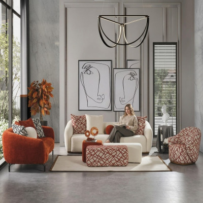 Complete couch set sofa suite sofa 431 orange fabric 4-piece group