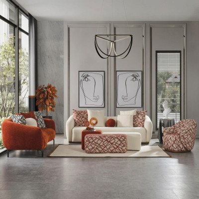 Complete couch set sofa suite sofa 431 orange fabric 4-piece group