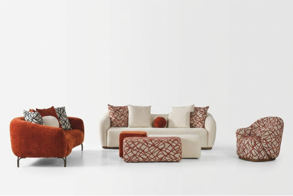 Complete couch set sofa suite sofa 431 orange fabric 4-piece group