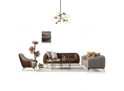 Sofa set complete couch set sofa 4-3-1 seater fabric brown 3-piece
