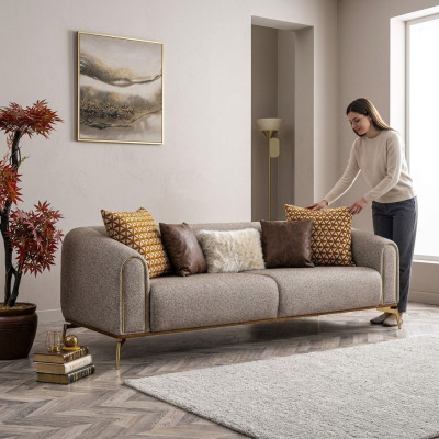 Three-seater sofa, 3-seater sofas, modern design, gray fabric, living room