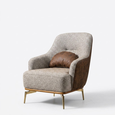 Armchair Wingback Modern Fabric Living Room Polyester Gray Design Seat