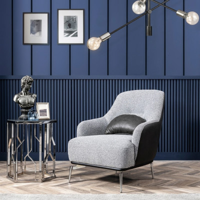 Armchair Wingback Chair Modern Fabric Living Room Polyester Gray Design Seat