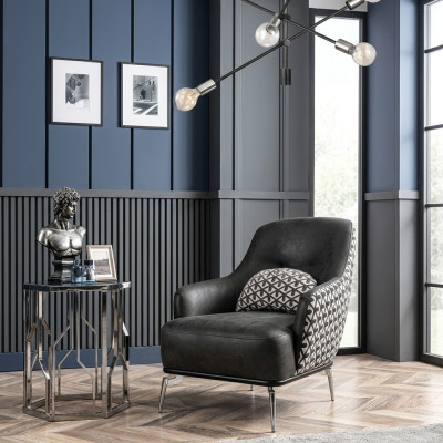 Armchair Wingback Chair Faux Leather Living Room Polyester Design Black