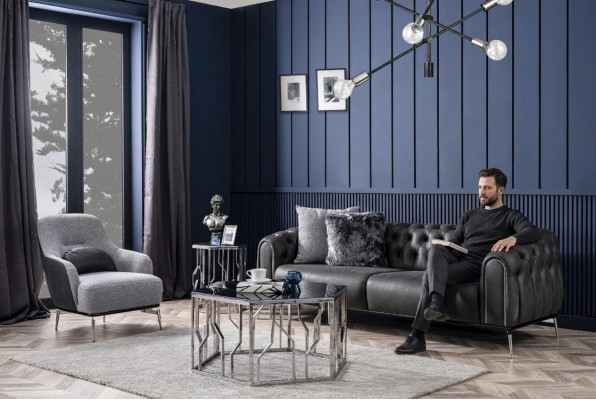 Chesterfield Suite Sofa 4-Seater Armchair Four-Seater Imitation Leather Black