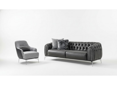 Chesterfield Suite Sofa 4-Seater Armchair Four-Seater Imitation Leather Black