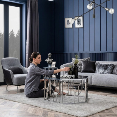 Modern sofa set 3 seat armchair three-seater fabric gray modern polyester