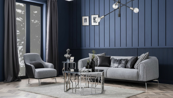 Modern sofa set 3 seat armchair three-seater fabric gray modern polyester