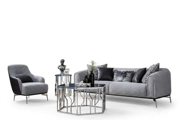Modern sofa set 3 seat armchair three-seater fabric gray modern polyester