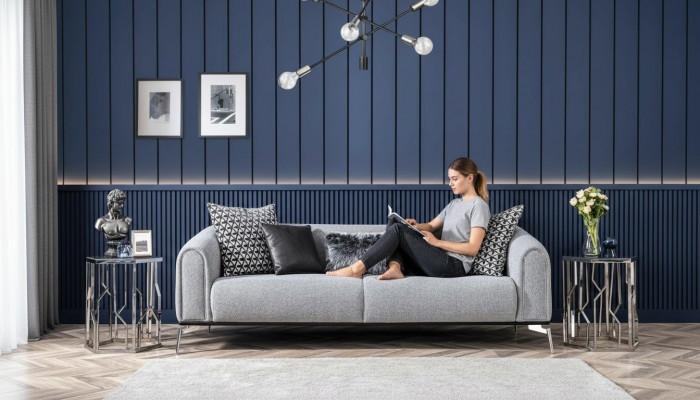 Three-seater sofa 3-seater sofas seat fabric gray living room modern luxury