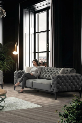 3-seater sofa three-seater sofas fabric gray living room Chesterfield new