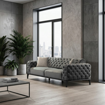 3-seater sofa three-seater sofas fabric gray living room Chesterfield new