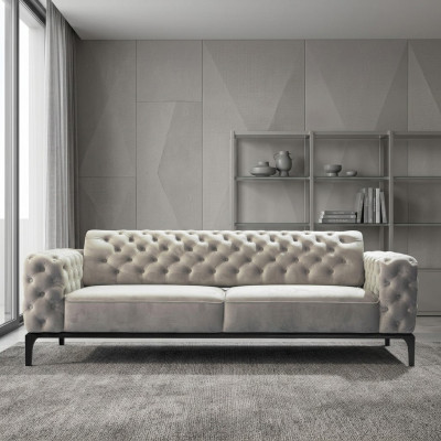 Three-seater Sofa 3-Seater Sofas Fabric White Living Room Chesterfield New