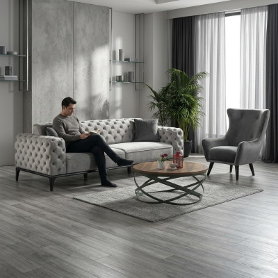 Chesterfield Sofa Set Sofa 3+1 Seater Fabric Gray Luxury Sofas White