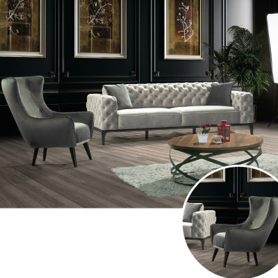 Chesterfield Sofa Set Sofa 3+1 Seater Fabric Gray Luxury Sofas White