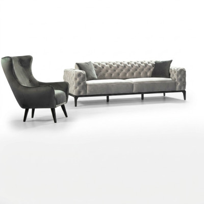 Chesterfield Sofa Set Sofa 3+1 Seater Fabric Gray Luxury Sofas White