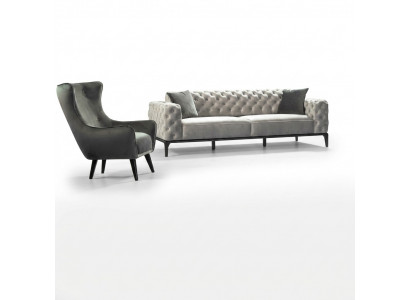 Chesterfield Sofa Set Sofa 3+1 Seater Fabric Gray Luxury Sofas White