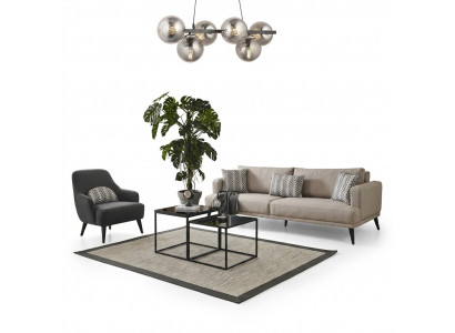 Sofa set 3-seater armchair fabric beige modern polyester set